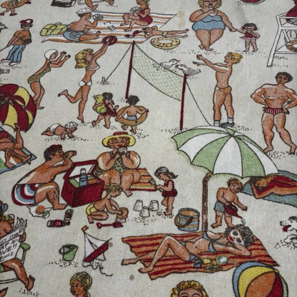 Vintage spring break BEACH SCENE 60s? CARTOON BLANKET vacation Chatham Funny - Picture 7 of 8